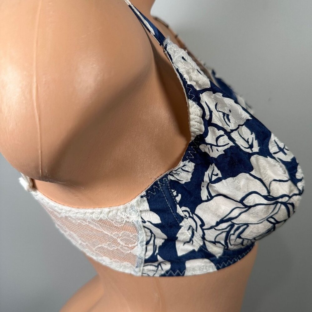 Vintage Adriana‎ Papell 34D Bra Floral Blue White Silk Underwire Plunge 6430 - Picture 6 of 14